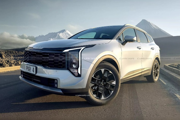 Thay đổi lớn nhất của Kia Sportage 2025 mới sẽ nằm ở phần đầu xe với cụm đèn chiếu sáng LED hình bản đồ sao, lấy cảm hứng từ mẫu xe điện EV9. Bên cạnh đó là cụm lưới tản nhiệt vuông vức hơn, kết hợp với đèn pha tạo nên một tổng thể liền mạch.