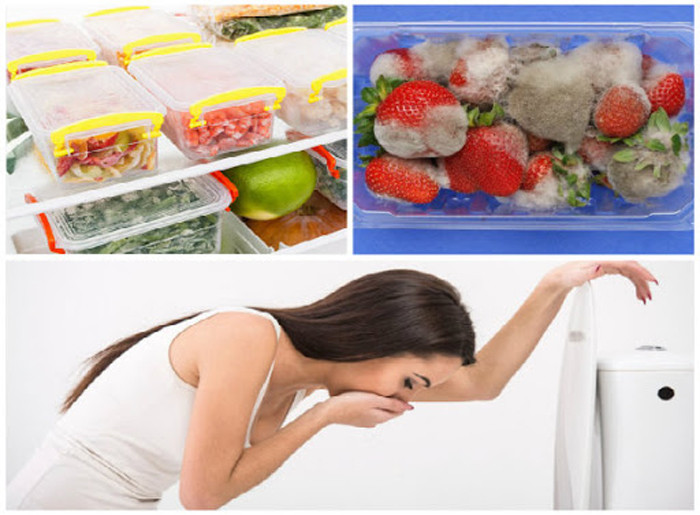 Loại bỏ đồ ăn có nguy cơ nhiễm nấm. Nước lũ bao quanh khu vực sống cùng với độ ẩm cao là môi trường lý tưởng cho nấm mốc sinh sôi phát triển. Nếu trong nhà có trữ thực phẩm đã mở nắp chuyển màu hoặc có mùi lạ thì tuyệt đối không ăn. Các loại đồ uống lon móp rỉ, phồng rộp; đồ hộp bị chìm trong nước dù tiếc cũng không nên giữ lại.