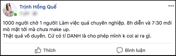 Không những thế, Hương Giang còn bị nhiều chân dài khác tố trễ giờ, khiến mọi người bất bình. Sau hành trình dài scandal, Hương Giang nhận định về mình: "Người có nhiều mặt tính cách mà khi làm việc thì phải chuyên nghiệp, còn khi ở với bạn bè người yêu thì lại dễ thương".