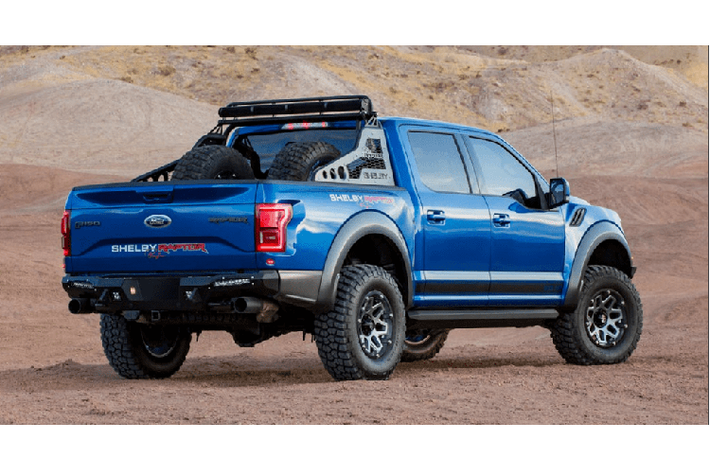 Shelby Baja Raptor Nếu chiếc Raptor thông thường là chưa đủ điên rồ đối với bạn, Shelby Mỹ có một giải pháp: Baja Raptor. Với mẫu xe này, bạn có một bộ giảm sốc Fox Racing tốt hơn, thêm 75 mã lực, và thêm nhiều trang bị off-road để vượt qua sa mạc, cộng thêm cả một cặp lốp dự phòng gắn trên thùng xe.