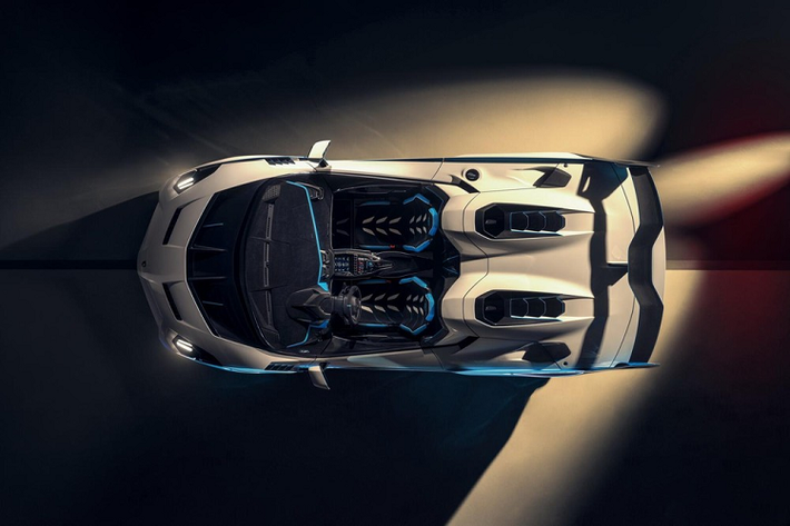 Ngoài ra, Lamborghini SC20 còn được sơn màu trắng Bianco Fu phối với màu xanh dương Blu Cepheus tương phản.