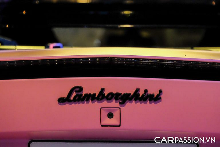 Lamborghini Aventador LP700-4 này sử dụng bộ mâm đa chấu màu đen bóng với các chấu được dán hồng tạo vẻ ngoài bắt mắt. Ẩn phía sau là hệ thống phanh đĩa hiệu năng cao gồm cùm phanh sơn đỏ làm điểm nhấn và đĩa phanh gốm carbon có khả năng chịu nhiệt tốt. Bộ mâm có kích thước cho bánh trước/sau lần lượt là 20 và 21 inch, đi kèm với bộ lốp Pirelli P Zero được trang bị tiêu chuẩn theo xe với thông số 255/30/R20 (bánh trước) và 355/25/R21 (bánh sau), trong đó phần lốp sau của xe có kích thước gần như lớn nhất ở phân khúc siêu xe hiện nay.