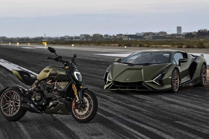 Lấy cảm hứng từ chiếc siêu xe thương mại hybrid đầu tiên của Lamborghini, Ducati Diavel 1260S mới sở hữu nhiều đường nét, phối màu tương tự như chiếc siêu xe đến từ “bò tót”. Chiếc cruiser có được màu sơn xanh mờ Verde Gea làm chủ đạo, kết hợp cùng một số các chi tiết để lộ sợi carbon bắt mắt. Sự tương phản của màu sơn này được tạo nên từ sắc vàng đồng Oro Electrum ở những chi tiết như dàn khung mắt cáo.