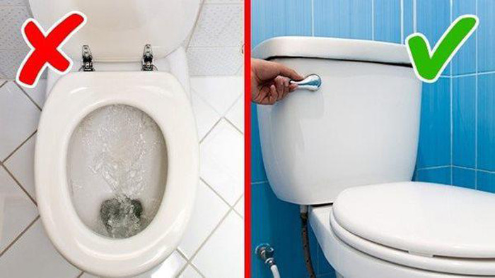 Để tốt cho sức khỏe, bạn nên đậy nắp bồn cầu lại rồi mới dập nước. Một lưu ý nữa, nếu đi vệ sinh xong, bạn nên đậy nắp, xả nước rồi nhanh chóng di chuyển ra ngoài. Lưu lại lâu trong toilet với lượng vi khuẩn dày đặc trong không khí dễ khiến bạn nhiễm khuẩn.