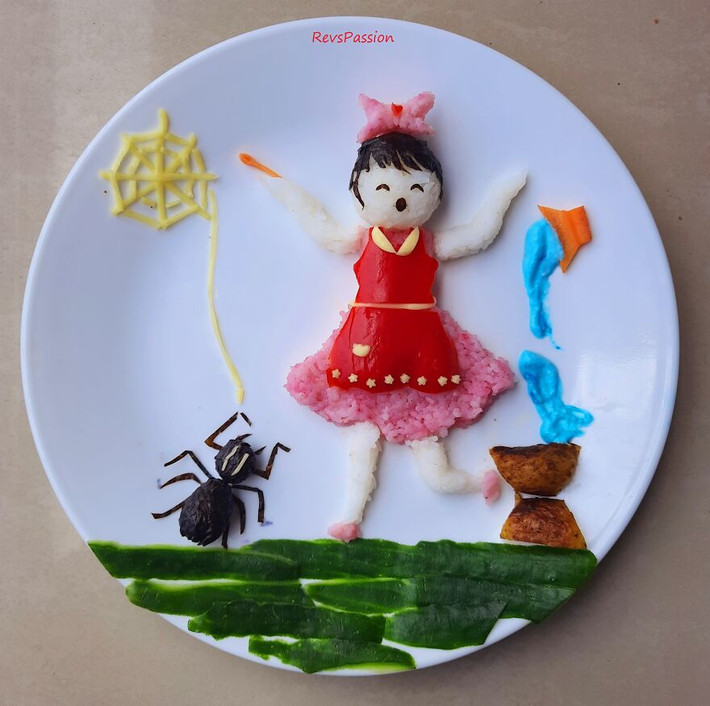 Món ăn đẹp từ cơm và rau xanh