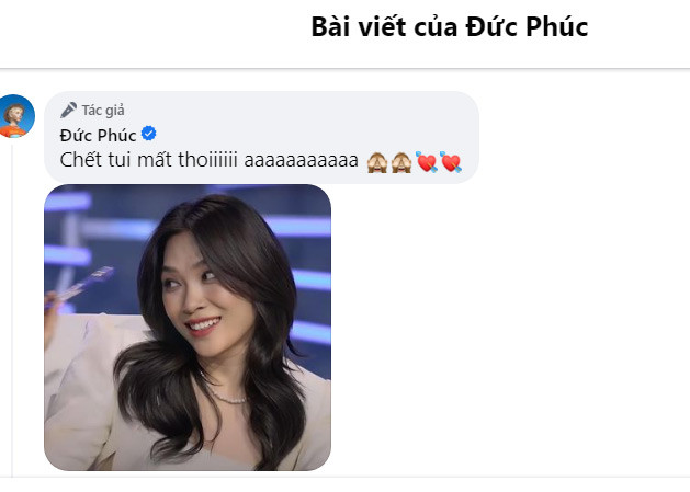 Trên trang cá nhân của mình, nam ca sĩ Đức Phúc, học trò của Mỹ Tâm trong cuộc thi Giọng hát Việt 2015, dành nhiều lời khen cho cô giáo. "Chết tui mất thôi" - Đức Phúc viết trong phần bình luận khi đăng ảnh Mỹ Tâm lên trang cá nhân.
