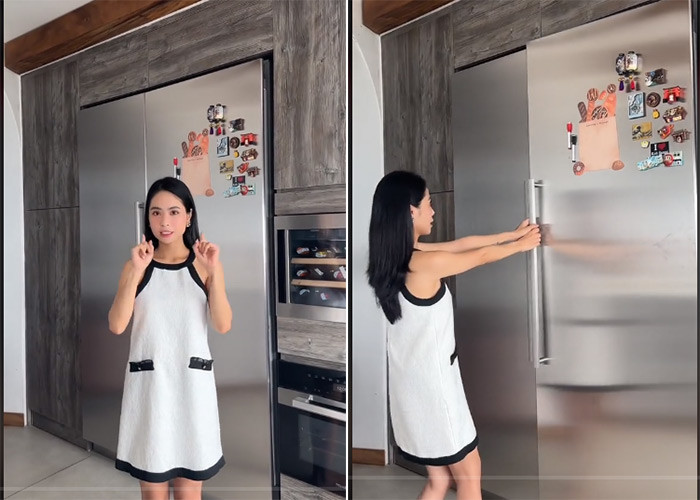 Mới đây trên Tik Tok cá nhân, ca nương Kiều Anh khiến nhiều người trầm trồ khi cô khoe những đồ dùng trong nhà với giá trên trời. Theo nữ ca sĩ sinh năm 1994, chiếc tủ lạnh nhà cô có giá 500 triệu, chiếc bếp từ hiện đại giá hơn 200 triệu đồng, máy lọc nước 200 triệu, bồn cầu giá 40 triệu... (Ảnh: TikTok)