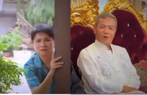 Vài năm trở lại đây, khán giả mới thấy ông đi diễn trở lại. Cuối năm ngoái, hai vợ chồng NSND Quốc Trị lần đầu đóng chung trong phim sitcom về đề tài gia đình “Giày cao gót” của đạo diễn Trịnh Xuân Hảo. Trong phim, nam nghệ sĩ đảm nhận vai ông chủ của gia đình giàu có, còn vợ là bà Phương Minh đóng vai người giúp việc. Ảnh cắt clip.