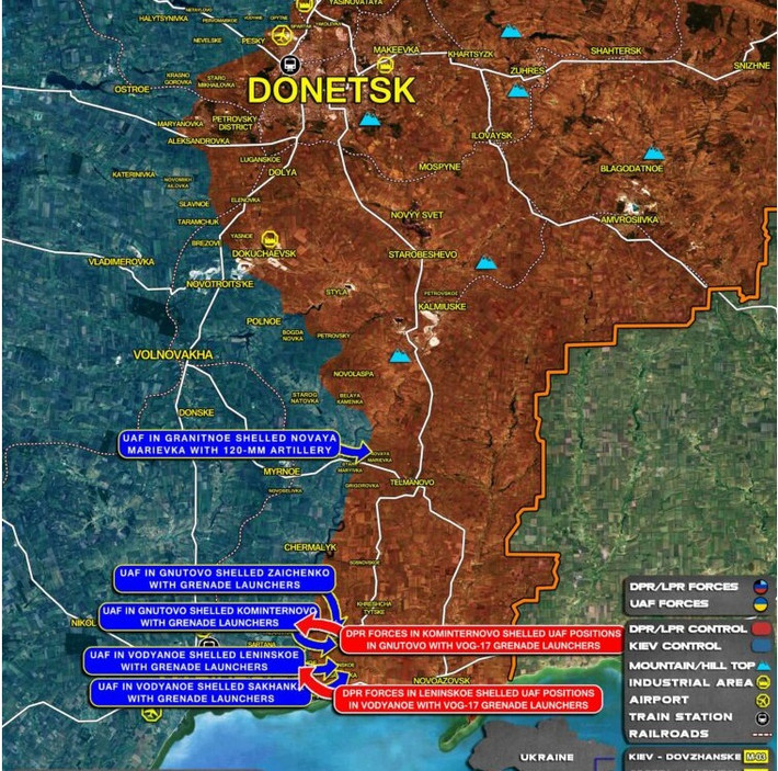 Theo những thông tin tình báo rò rỉ, phía Quân đội Ukraine đã cố gắng đánh chiếm phần phía nam của Cộng hòa Nhân dân Donetsk (DPR) tự xưng, tiếp giáp với Biển Azov. Điều này được chứng minh bằng thông tin được trình bày trong báo cáo của Nhóm quan sát thuộc OSCE.