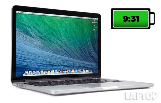 Apple Macbook Pro 13-inch màn hình Retina đem lại thời lượng sử dụng 9 giờ 31 phút.