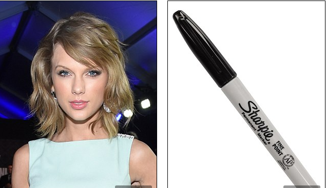 Taylor Swift kẻ mắt bằng bút lông. Bốn năm trước, khi Taylor Swift đang trên máy bay đến Nhật và không trang điểm. Lúc đi vào nhà vệ sinh, cô bỗng nghịch và dùng một cây bút lông đen Sharpie để kẻ mắt. Từ đó cô bắt đầu thói quen kẻ mắt nước và nhận ra làm điều này không quá khó.