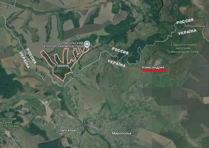 Tổ chức tình báo mở của Ukraine, DeepState, đã cập nhật bản đồ tình hình thời gian thực, cho thấy Quân đội Nga không chỉ đã chiếm được đất ở tỉnh Sumy mà còn đang tiến về làng Alexandria. Ảnh: Topwar.