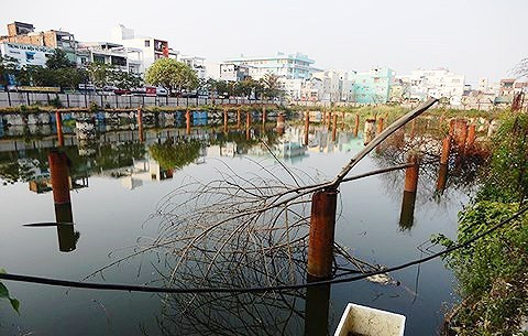 Vào tháng 3/2008, dự án Danang Center khởi công rầm rộ rồi bỏ hoang đến nay trở thành ao nuôi muỗi. Ảnh: Infornet.