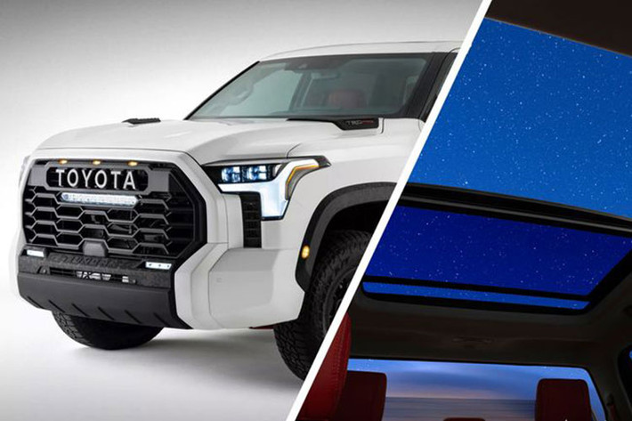Là phiên bản có khả năng off-road tốt hơn, Toyota Tundra TRD Pro 2022 mới được trang bị ghế trước bọc bằng chất liệu vi sợi màu đỏ rực rỡ, thêu logo màu trắng - đen tương phản trên lưng ghế như dấu hiệu nhận biết.