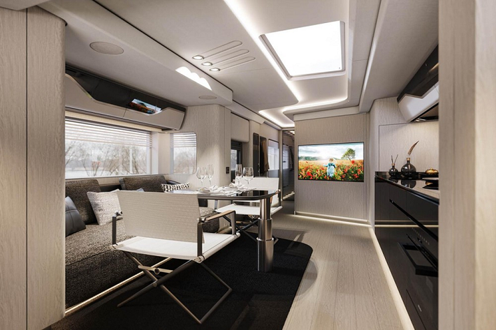 Nếu bạn muốn có không gian chứa xe lớn hơn nữa trong Dembell Motorhome, bạn có thể chọn phiên bản Small Garage. Bản này đi kèm với 2 khoang trượt, mang lại không gian rộng hơn. Nó cho phép bạn mang theo một chiếc ô tô cỡ nhỏ, ví như xe Smart, đồng thời giúp bạn sắp xếp đồ đạc dễ dàng hơn.