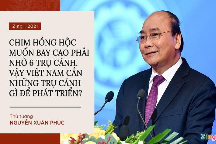 Tại hội nghị Chính phủ với địa phương cuối năm 2019, Thủ tướng nhắc lại câu nói nổi tiếng của Trần Hưng Đạo: “Chim hồng hộc muốn bay cao phải nhờ ở 6 xương trụ cánh. Nếu không có 6 trụ cánh ấy thì cũng chim thường thôi". Ông đặt câu hỏi với lãnh đạo các bộ ngành, địa phương làm thế nào để đưa kinh tế - xã hội Việt Nam vươn cao, cần những “xương trụ cánh” gì? Khát vọng, hướng đi và cách làm để đất nước giàu mạnh, hùng cường là điều ông muốn gửi gắm.