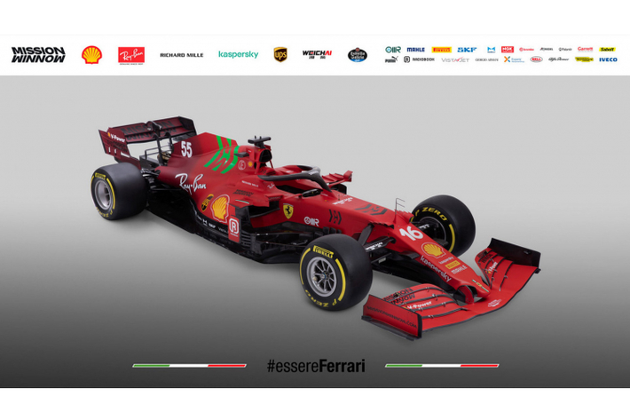 Ferrari SF21 SF21 sẽ tái xuất trong màu đỏ quen thuộc với các mảng màu xanh lá cây mới mẻ của nhà tài trợ Mission Winnow. Về mặt kỹ thuật, đội trưởng Mattia Binotto tin rằng bộ nguồn mới của họ đã khắc phục được vấn đề tốc độ trên đường thẳng từ năm ngoái và ông hy vọng sẽ thấy Ferrari trở lại trên bậc cao nhất của bục vinh quang lần đầu tiên kể từ năm 2019. Việc lái chiếc SF21 sẽ được Charles Leclerc và cựu tay đua McLaren Carlos Sainz đảm nhận.