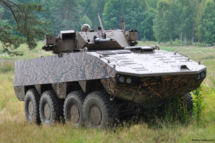 Phiên bản chiến đấu là Patria AMV P2 được trang bị tháp pháo 2 người LAV 30 với pháo 30 mm Bushmaster, súng máy đồng trục 7,62 mm và kính ngắm toàn cảnh ngày, đêm. Phiên bản mới nhất, Patria AMVXP được trang bị động cơ công suất 543 mã lực. Xe có khối lượng chiến đấu tối đa 30 tấn và có thể mang tải 13 tấn, kíp chiến đấu 13 người. Ảnh: ACV Patria AMV - Nguồn: pinterest