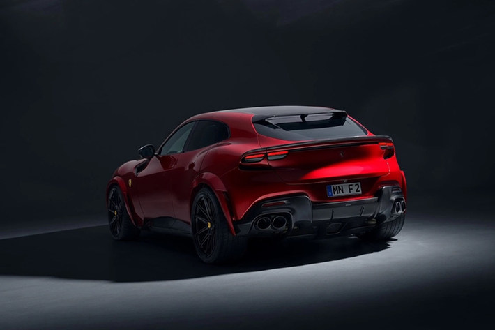 Ferrari Purosangue này trang bị bộ mâm có kích thước 22 inch ở bánh trước và 23 inch đối với bánh sau có 72 tuỳ chọn màu sơn. Hệ thống treo được hạ thấp 25 mm so với tiêu chuẩn. Bên cạnh đó, Novitec đã tối ưu tính khí động học với cánh gió sau cỡ lớn đặt ở kính chắn gió.
