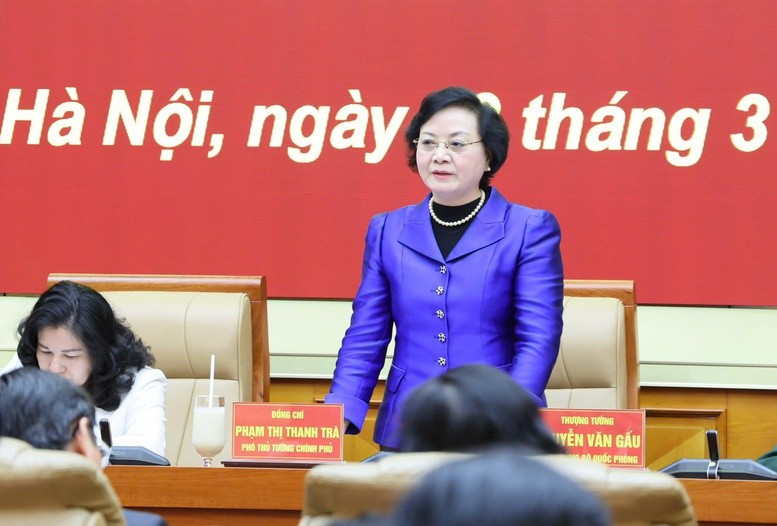 Bí thư Trung ương Đảng, Phó Thủ tướng Phạm Thị Thanh Trà, Trưởng Ban Chỉ đạo quốc gia về tìm kiếm, quy tập và xác định danh tính hài cốt liệt sĩ chủ trì Hội nghị - Ảnh: VGP/Thu Giang.