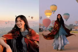 Ngắm vẻ đẹp ngọt ngào của Khánh Vân 'Mắt Biếc' trên khinh khí cầu tại Ai Cập