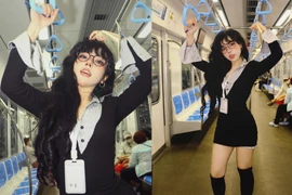 Bảo Khuyên Susan gây chú ý với giao diện 'cô thư ký tan ca' trên tàu điện