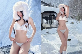 Hot girl gây tranh cãi với bộ ảnh diện bikini thả dáng giữa tuyết trắng