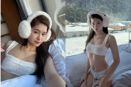 Tiktoker Mai Hương diện đồ ngủ tí hon, thư giãn giữa khung cảnh trời tuyết