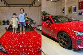 Cường Đô La 'dở khóc dở cười' với màn trang trí xế hộp của hai nhóc tỳ