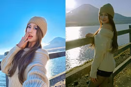 Tiktoker Việt Phương Thoa khoe dáng cuốn hút bên núi Phú Sĩ