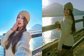 Tiktoker Việt Phương Thoa khoe dáng cuốn hút bên núi Phú Sĩ