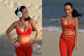 Sĩ Thanh đốt mắt với 'body cực nét' trong set đồ tập rực rỡ trên biển