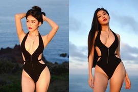 Hot girl Linh Trương cuốn hút với bikini 1 mảnh đi biển