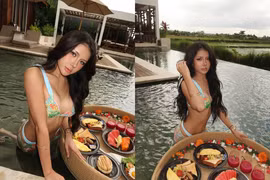 Xuân Ca khoe dáng nóng bỏng với bikini giữa hồ bơi