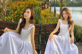 Nàng thơ Hoàng Khánh Ly khoe vẻ đẹp mong manh, tinh khôi bên hồ Gươm