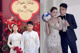 MC Mù Tạt rạng rỡ bên cầu thủ Đức Huy trong lễ ăn hỏi