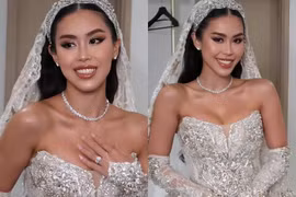 Cô dâu Tiên Nguyễn trang điểm mắt khói sắc sảo, nhan sắc 'đỉnh chóp'