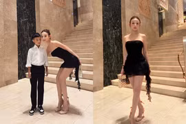 Huyền Baby giao diện búp bê không tuổi, đứng cạnh con trai như hai chị em