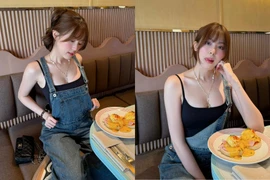 Hot girl Tăng Mỹ Hàn diện quần yếm buông lơi cực ‘slay’