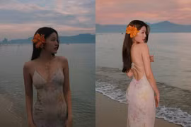 Hot girl Tăng Mỹ Hàn đi biển khoe lưng trần nõn nà