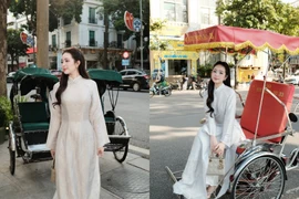 Hot girl Hà thành Lê Phương Anh diện áo dài khoe sắc giữa lòng phố cổ Hà Nội