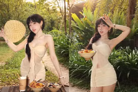 Bảo Khuyên Susan diện áo cúp ngực, khoe hình xăm 'lạ' lấp ló