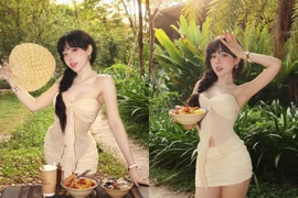 Bảo Khuyên Susan diện áo cúp ngực, khoe hình xăm 'lạ' lấp ló