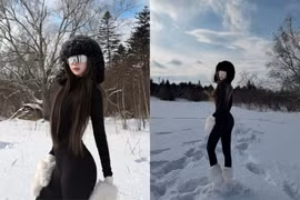 'Bỏng mắt' với màn khoe body cực cháy của Trần Linh Hương giữa trời tuyết