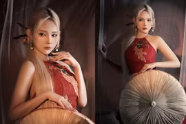 'Nữ thần DJ' Jenny Yến dịu dàng trong sắc đỏ truyền thống đón Trung Thu