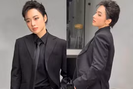 Angela Phương Trinh giao diện soái ca với vest đen lịch lãm