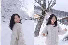 Hot girl Diệu Anh khoe nhan sắc 'phát sáng' giữa trời tuyết trắng xóa