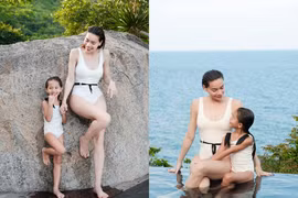 Hà Hồ diện áo tắm khoe đôi chân dài miên man bên con gái