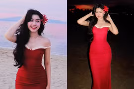 Con gái Quyền Linh diện váy ôm sát đỏ huyền bí khoe dáng