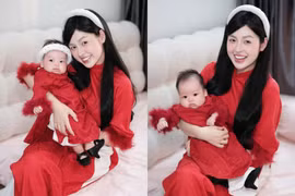 'Hot girl trứng rán' chào Tết sớm với bộ ảnh áo dài bên thiên thần nhỏ